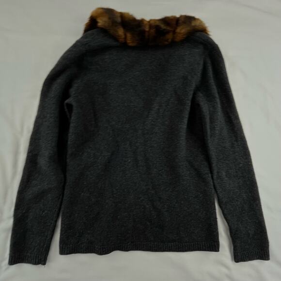 OLGA | Ralph Lauren S Faux Fox Fur Collar Wool Cashmere Blend Gray Cardigan - Picture 6 of 6